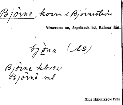 Bild på arkivkortet för arkivposten Björne