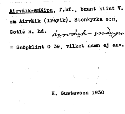 Bild på arkivkortet för arkivposten Airväik-snäipu