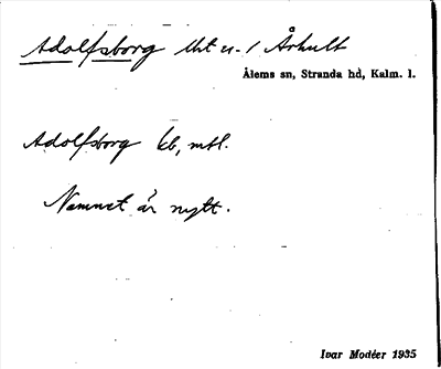 Bild på arkivkortet för arkivposten Adolfsborg