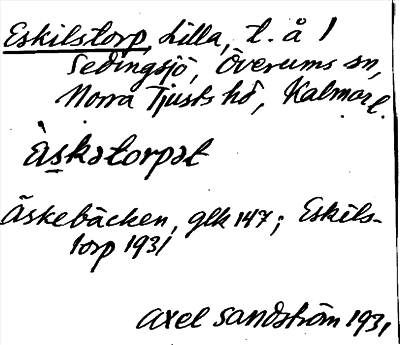 Bild på arkivkortet för arkivposten Eskilstorp, Lilla