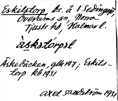 Bild på arkivkortet för arkivposten Eskilstorp