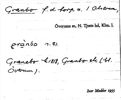 Bild på arkivkortet för arkivposten Granbo