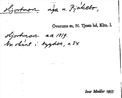 Bild på arkivkortet för arkivposten Hjortmon
