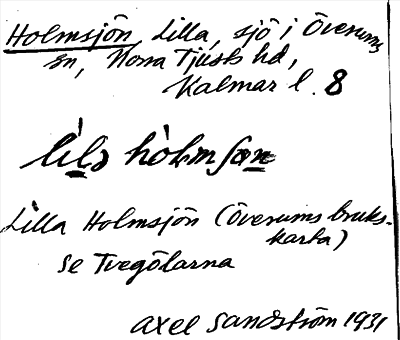 Bild på arkivkortet för arkivposten Holmsjön, Lilla