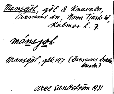 Bild på arkivkortet för arkivposten Mansgöl