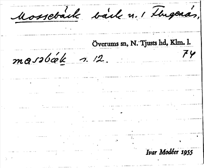 Bild på arkivkortet för arkivposten Mossebäck