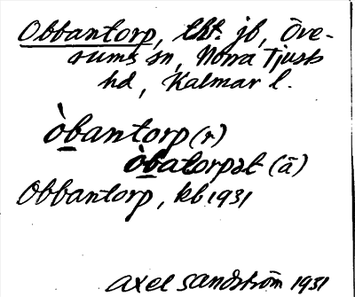 Bild på arkivkortet för arkivposten Obbantorp