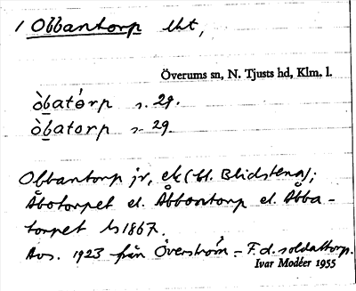 Bild på arkivkortet för arkivposten Obbantorp