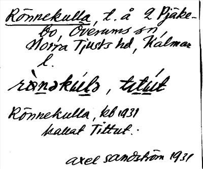 Bild på arkivkortet för arkivposten Rönnekulla