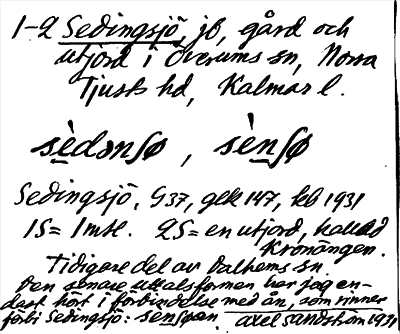 Bild på arkivkortet för arkivposten Sedingsjö