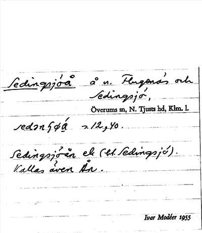Bild på arkivkortet för arkivposten Sedingsjöå