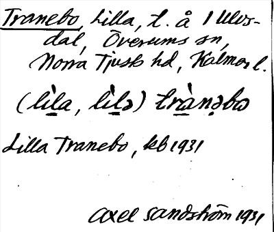 Bild på arkivkortet för arkivposten Tranebo, Lilla