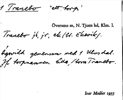Bild på arkivkortet för arkivposten Tranebo