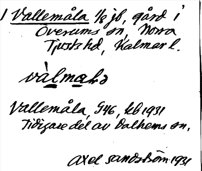 Bild på arkivkortet för arkivposten Vallemåla
