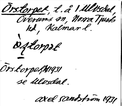 Bild på arkivkortet för arkivposten Örstorpet