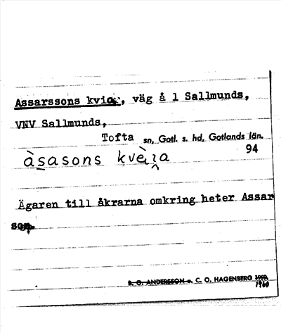 Bild på arkivkortet för arkivposten Assarssons kvia