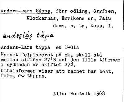 Bild på arkivkortet för arkivposten Anders-Lars täppa