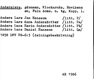 Bild på arkivkortet för arkivposten Anderslars