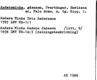 Bild på arkivkortet för arkivposten Andersmicks