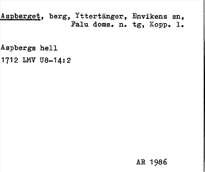Bild på arkivkortet för arkivposten Aspberget