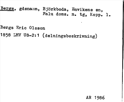 Bild på arkivkortet för arkivposten Bergs