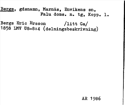 Bild på arkivkortet för arkivposten Bergs