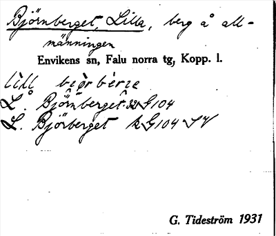 Bild på arkivkortet för arkivposten Björnbeget, Lilla