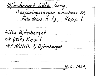 Bild på arkivkortet för arkivposten Björnberget, Lilla