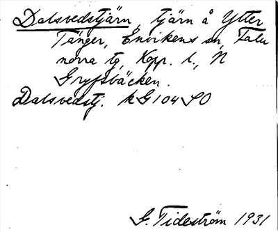 Bild på arkivkortet för arkivposten Dalsvedstjärn
