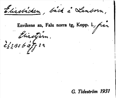 Bild på arkivkortet för arkivposten Eliasbäcken