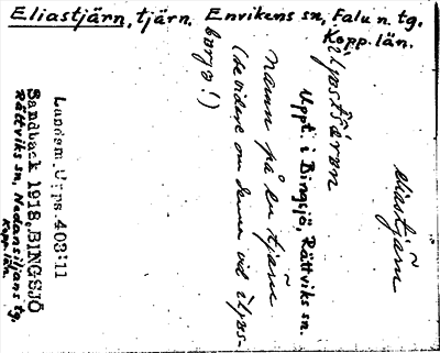 Bild på arkivkortet för arkivposten Eliastjärn