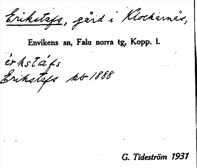 Bild på arkivkortet för arkivposten Erikstafs