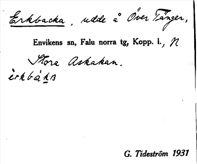 Bild på arkivkortet för arkivposten Erkbacka