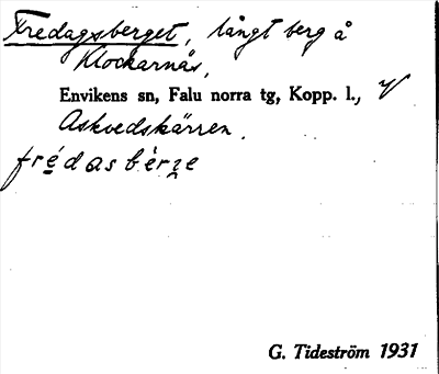 Bild på arkivkortet för arkivposten Fredagsberget