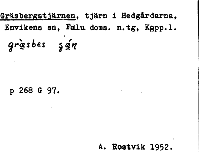 Bild på arkivkortet för arkivposten Gräsbergstjärnen