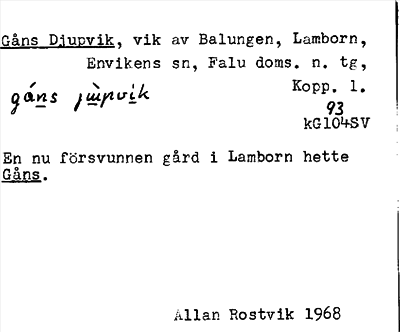 Bild på arkivkortet för arkivposten Gåns Djupvik