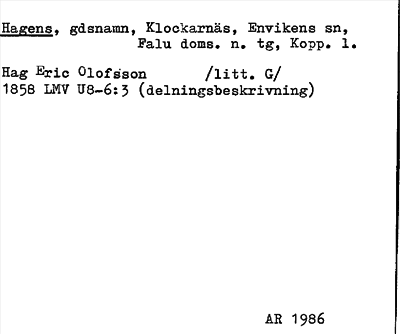 Bild på arkivkortet för arkivposten Hagens