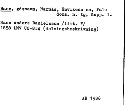 Bild på arkivkortet för arkivposten Hans
