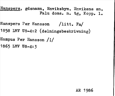 Bild på arkivkortet för arkivposten Hanspers