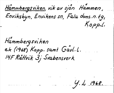 Bild på arkivkortet för arkivposten Hämmbergsviken