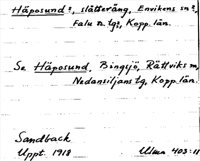 Bild på arkivkortet för arkivposten Häposund?