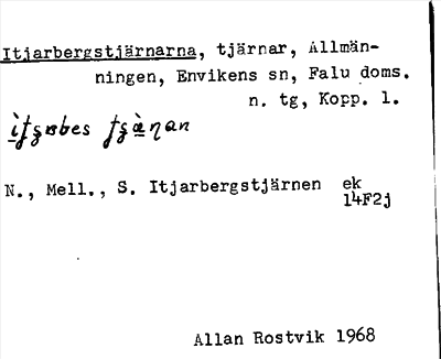 Bild på arkivkortet för arkivposten Itjarbergstjärnarna