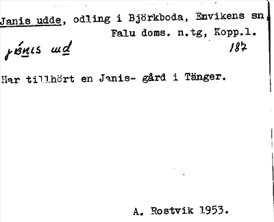 Bild på arkivkortet för arkivposten Janis udde