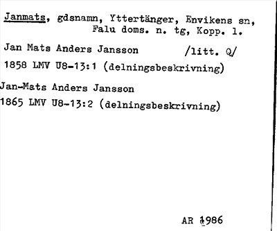 Bild på arkivkortet för arkivposten Janmats