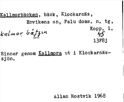 Bild på arkivkortet för arkivposten Kallmorbäcken