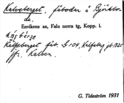 Bild på arkivkortet för arkivposten Kalvsberget