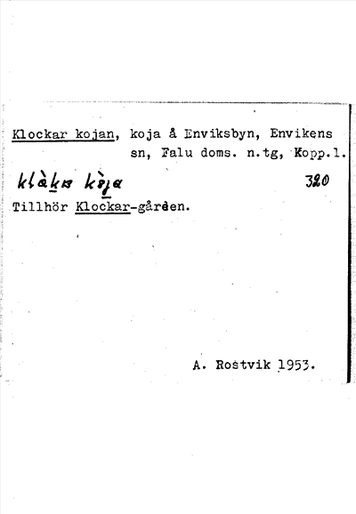 Bild på arkivkortet för arkivposten Klockar kojan