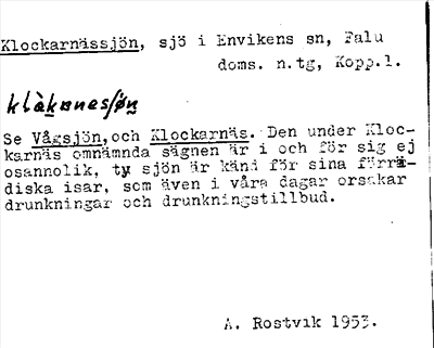 Bild på arkivkortet för arkivposten Klockarnässjön