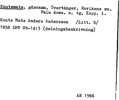 Bild på arkivkortet för arkivposten Knutsmats