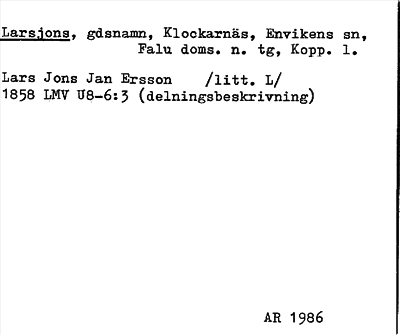 Bild på arkivkortet för arkivposten Larsjons